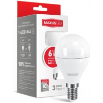 Лампа світлодіодна G45 F 6W 4100K 220V E14, MAXUS LED