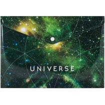 Папка-конверт А4 непрозора  на кнопці Optima "Universe", 180 мкм, асорті