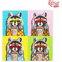 Полотно на картоні з контуром, «Pop Art Raccoon», 30*30, бавовна, акрил, ROSA START