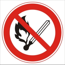 Знак забороняючий "Заборон. користуватись відкр. вогнем" (діам.150 мм, самоклейка)