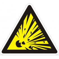 Знак попереджуючий "Обережно! Небезпека вибуху" (ст. тр. 130 мм, самоклейка)