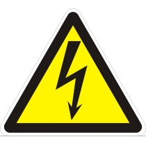 Знак попереджуючий "Обережно! Електрична напруга" (ст. тр. 130 мм, самоклейка)