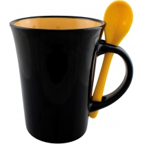 Чашка керамічна з ложкою Optima Promo DORIS 300мл, чорно-помаранчева