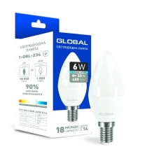 Лампа світлодіодна GLOBAL C37 CL-F 6W 4100K 220V E14