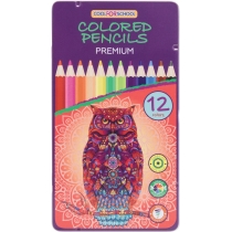 Олівці кольорові "Premium", 12 кольорів, шестигранні, в металевій коробці