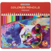 Олівці кольорові "Premium", 24 кольори, тригранні, в металевій коробці