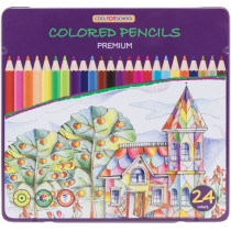 Олівці кольорові "Premium", 24 кольори, шестигранні, в металевій коробці