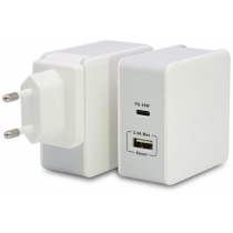 Мережевий зарядний пристрій T-PHOX 57W Fast Charge - TYPE-C PD 45W+USB 12W White