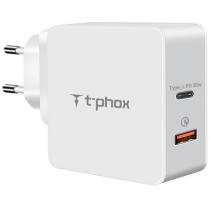 Мережевий зарядний пристрій T-PHOX 48W Fast Charge-TYPE-C PD 30W + QC3.0 18W White