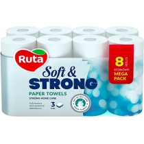 Рушники паперові 3 шари Ruta Soft Strong 8 рулонів  білі