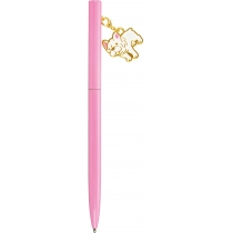 Ручка металева рожева з брелоком "Білий песик", пише синім