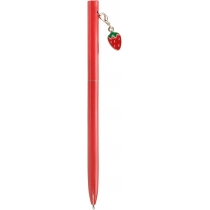 Ручка металева червона з брелоком "Полуничка", пише синім