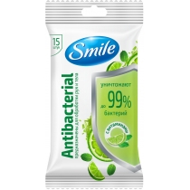 Серветка волога SMILE Antibacterial Лайм-м’ята з вітамінами 15шт