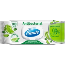 Серветка волога SMILE Antibacterial з лаймом 100 шт з клапаном