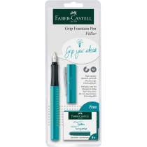 Ручка перова Faber-Castell GRIP 2010 M Turquoise, корпус бірюзовий перо М + картриджі