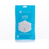 Медична маска Abifarm М98, 3-шарова стерильна біорозкладні, 99.9% захист (5 шт в комплекті)