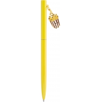 Ручка металева жовта з брелоком "Snack", пише синім