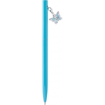 Ручка металева блакитна із сяючим брелоком "Метелик", вкритим кристалами, пише синім