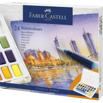 Фарби акварельні  Faber-Castell Watercolors in Pans, 24 кольору + ручка-пензлик з контейнером для во