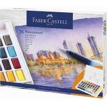Фарби акварельні  Faber-Castell Watercolors in Pans, 36 кол. + Ручка-пензлик з контейнером для води