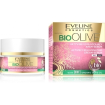 Крем-сироватка Eveline Cosmetics активно омолоджуюча день/ніч серія bio olive, 50 мл