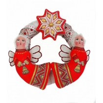 Новорічний декор "Різдвяний віночок срібно-червоний з ангеликами"