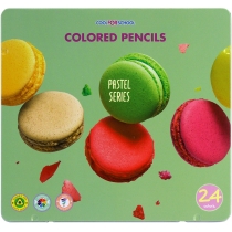 Олівці кольорові преміум "PASTEL" тригранні, 24 кольори, в металевій коробці