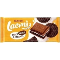 ШОКОЛАД Lacmi Black, White & Caramel молочний з молочною начинкою, карамеллю та печивом з какао ВКФ