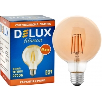 Лампа світлодіодна_DELUX_Globe G95 6w 2700K Е27 amber filament теплий білий