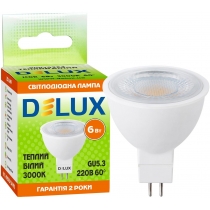 Лампа світлодіодна DELUX JCDR 6Вт 60° 3000K 220В GU5.3 теплий білий