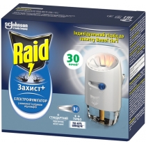 Електрофумігатор Raid Захист+ з рідиною проти комарів i регулятором інтенсивності 30 ночей