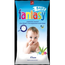 Серветки вологі ТМ Fantasy Baby для дітей з ароматом алое вера, 15 шт.