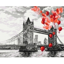 Набір, техніка акриловий живопис за номерами, "Повітряні кульки над Тауерським мостом", 40*50 см