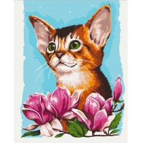 Набір, техніка акриловий живопис за номерами, "Котик в квітах", 40*50 см
