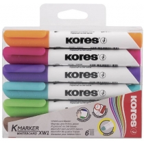 Набір маркерів для білих дошок KORES 3-5 мм, 6 кольорів, скошений