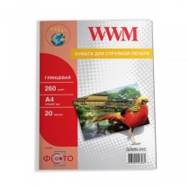 Фотопапір WWM A4, глянцевий, 260 г/м2, 20 арк.