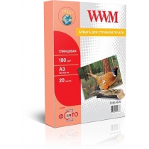 Фотопапір WWM A3, глянцевий, 180 г/м2, 20 арк.