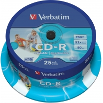 Диск CD-R Verbatim Cake Printable 700 Mb, 25шт, 52x