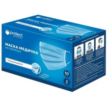 Маска медична Protect блакитно-біла 3 шари SMS  50 штук в упаковке