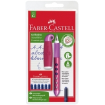 Ручка перова  шкільна Faber-Castell Scribolino для шульги, корпус асорті + 6 синіх картриджів