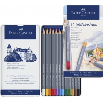 Олівці акварельні Faber-Castell Goldfaber Aqua, 12 кольорів в металевій коробці