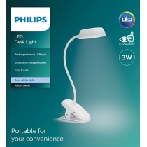 Лампа настільна Philips LED Reading Desk lamp Donutclip 3W, 4000K, 1200mAh (Lithium battery), білий