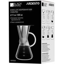 Кемекс для заварювання кави з фільтром Ardesto Black Mars, 600мл, боросилікатне скло, нержавіюча ста
