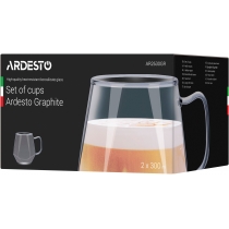 Набір чашок Ardesto Graphite, 300мл, 2шт, боросилікатне скло, сірий