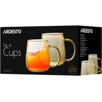 Набір чашок Ardesto Golden Moon, 350мл, 2шт, боросилікатне скло, золотистий