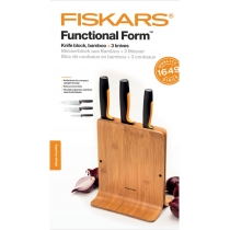 Набір ножів Fiskars Functional Form, бамбукова підставка, 3шт, нержавіюча сталь, пластик, бамбук, чо